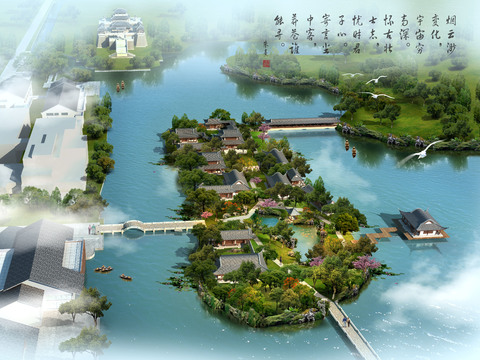 Chinese Wetland Park Ancient Garden psd