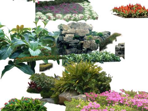 modern fake stone bushes flowers green plant psd