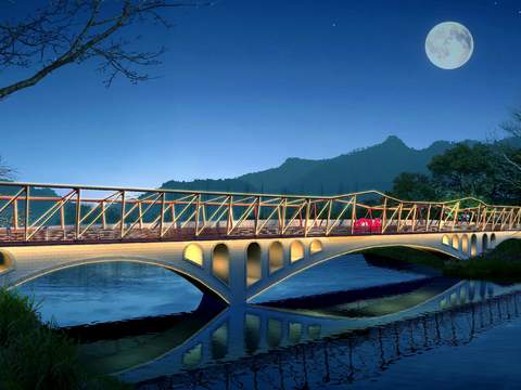 modern sea covered bridge night scene psd