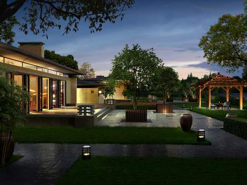 New Chinese Courtyard Garden Landscape psd