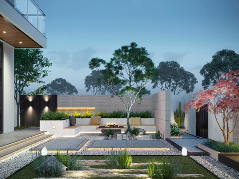 Modern villa courtyard view