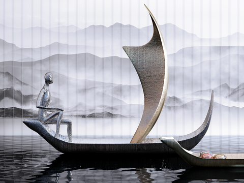 New Chinese Character Boating Sculpture