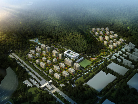 modern mountain villa residential area bird's eye view psd