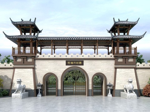 Chinese-style ancient city wall gate house