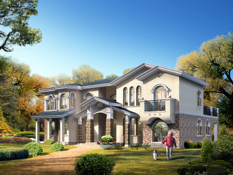 European-style single-family villa appearance psd