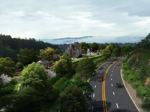 Neo-Chinese Style road bridge landscape psd