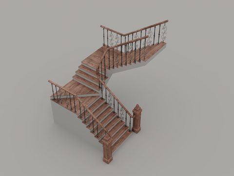 American style simple metal solid wood back type staircase for free