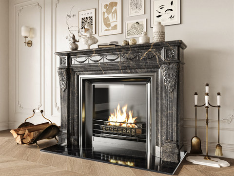 French Fireplace Fire Firewood Pile