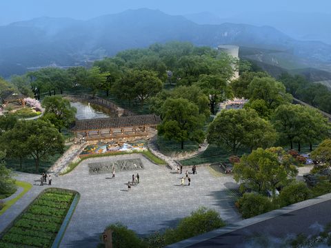 Neo-Chinese Style pavilion park bird's eye view psd