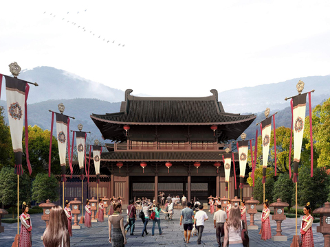 Neo-Chinese Style Chinese Ancient Architecture landscape psd