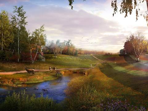 modern sika deer wetland landscape psd