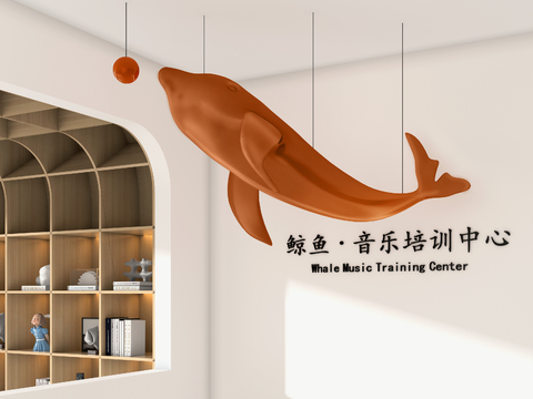 Modern Orange Whale Sculpture