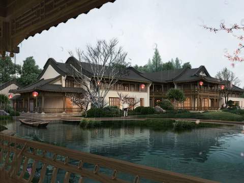 Neo-Chinese Style wetland garden landscape psd