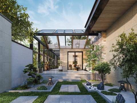 New Chinese Villa Courtyard Sun Room