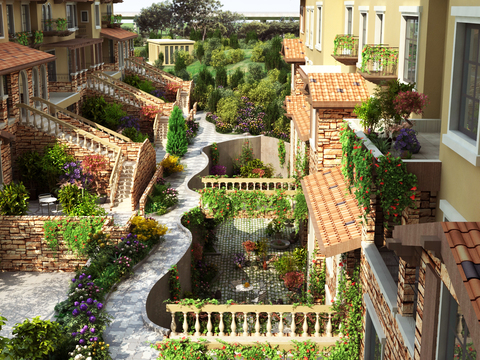 European Villa Residential Landscape