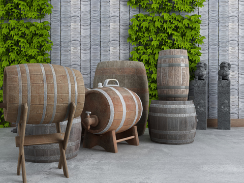 Natural Wind Log Wine Barrel Sketch Landscape