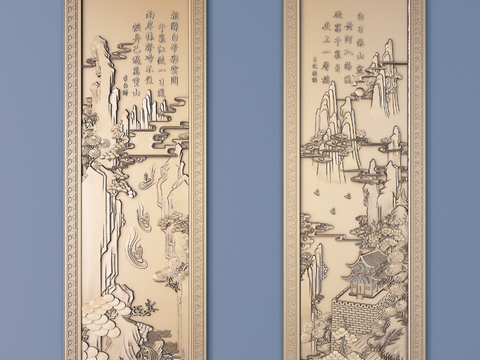 Chinese metal poetry landscape relief