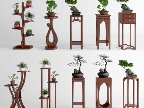 Neo-Chinese Style Green Plant Flower Rack Bonsai