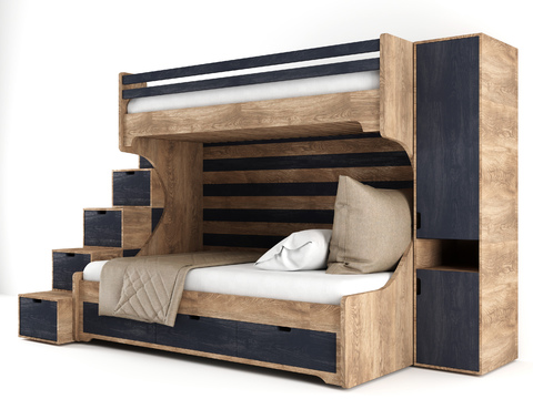 Modern solid wood high and low bed rack