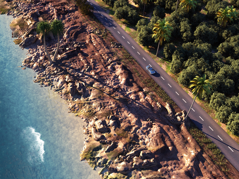 Aerial view of modern seaside highway