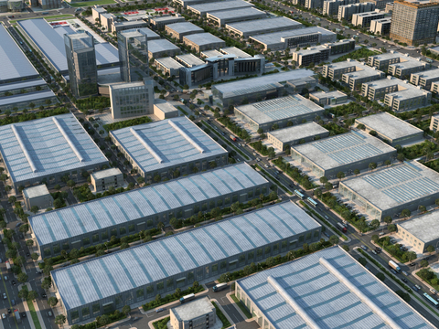 Bird's-eye view of modern urban factory buildings