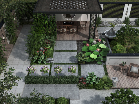 New Chinese Villa Courtyard Garden