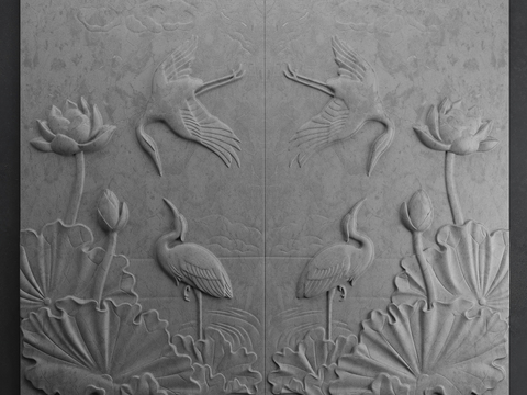 Chinese lotus crane relief