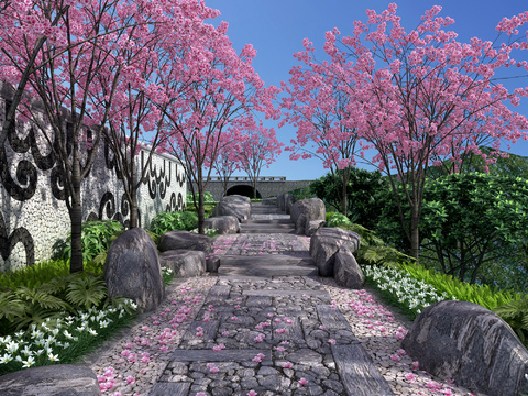 Chinese Sakura Valley Landscape