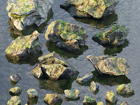 Landscape stone moss stone flowing water stone stone