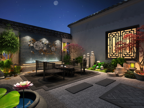 Chinese-style courtyard night view