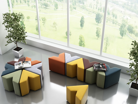 Modern fabric geometric color stitching office sofa