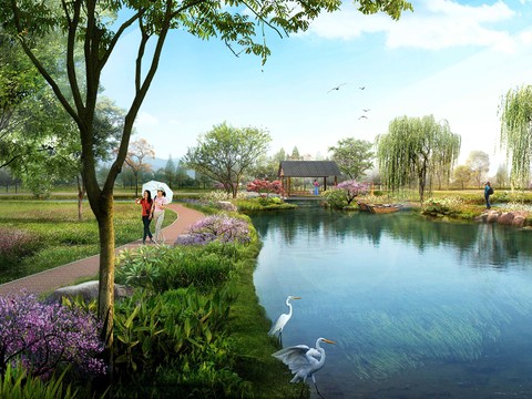 Modern Wetland Park Landscape psd