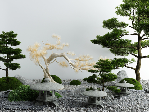 Neo-Chinese Style Pine Tree Stone Lamp Landscape Sick