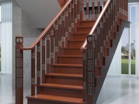 Neo-Chinese Style Solid Wood Stair Railing