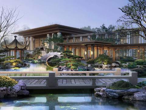 Neo-Chinese Style garden landscape psd