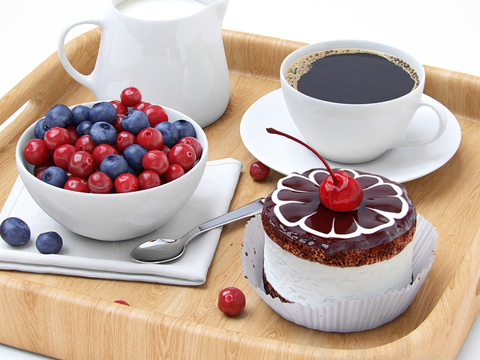 Modern Food Milk Cake Cherry Coffee