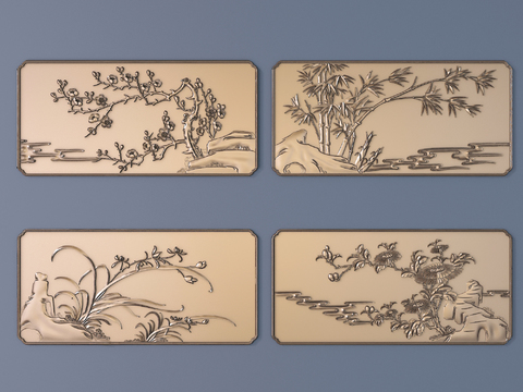 Chinese Plum, Orchid, Bamboo and Chrysanthemum Relief