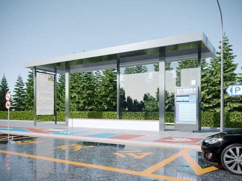 Modern Bus Station Waiting Booth