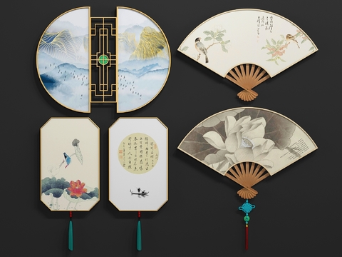 New Chinese Ink Painting Folding Fan Wall Decoration Pendant