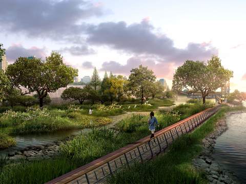 modern riverside wetland landscape psd