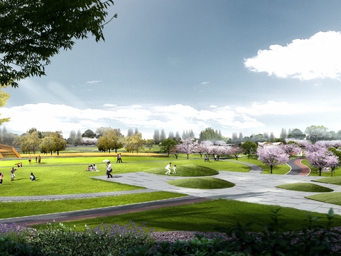 Modern Peach Tree Park Landscape psd