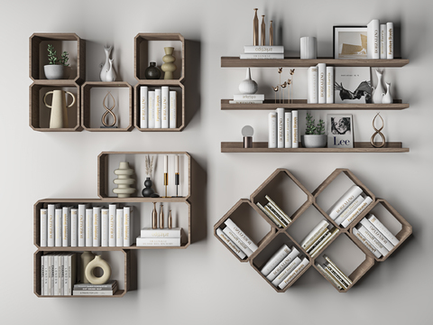 Modern hanging cabinet bookshelf decoration combination