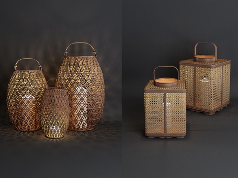 New Chinese-style Rattan Lantern Candlestick Lamp