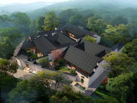 Neo-Chinese Style Chinese Ancient Architecture landscape psd