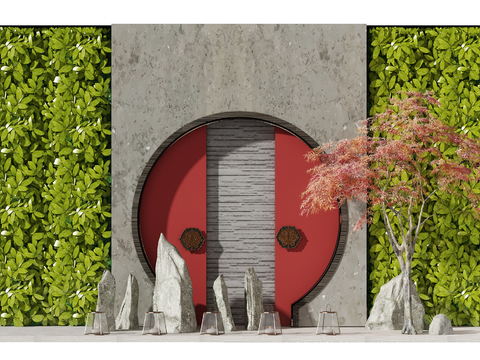 Neo-Chinese Style Green Plant Landscape Wall Sits