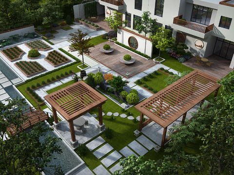 New Chinese Villa Courtyard Garden