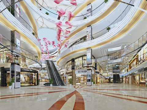 Modern mall atrium escalator