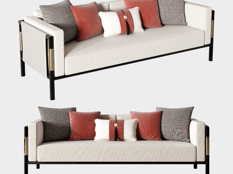 New Chinese-style fabric double sofa