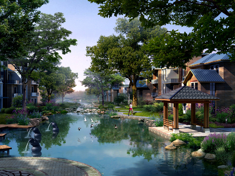 New Chinese Courtyard Garden psd