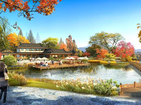 Neo-Chinese Style wetland landscape psd